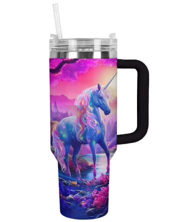 Unicorn Custom Stanley Quencher 40Oz Stainless Steel Tumbler With Handle