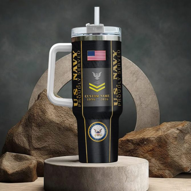 United States Navy Custom Stanley Quencher 40Oz Stainless Steel Tumbler With Handle - Image 3