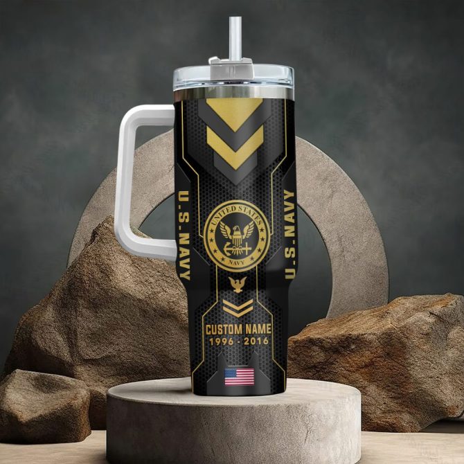 United States Navy Custom Stanley Quencher 40Oz Stainless Steel Tumbler With Handle - Image 3