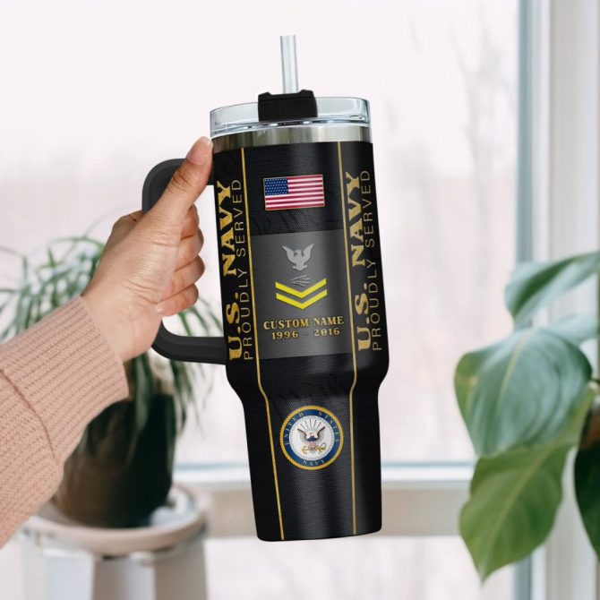 United States Navy Custom Stanley Quencher 40Oz Stainless Steel Tumbler With Handle - Image 2