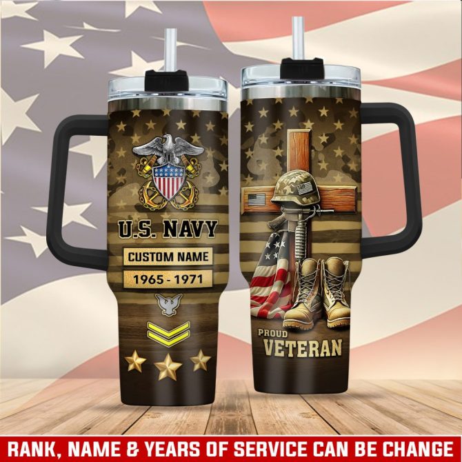 United States Navy Custom Stanley Quencher 40Oz Stainless Steel Tumbler With Handle