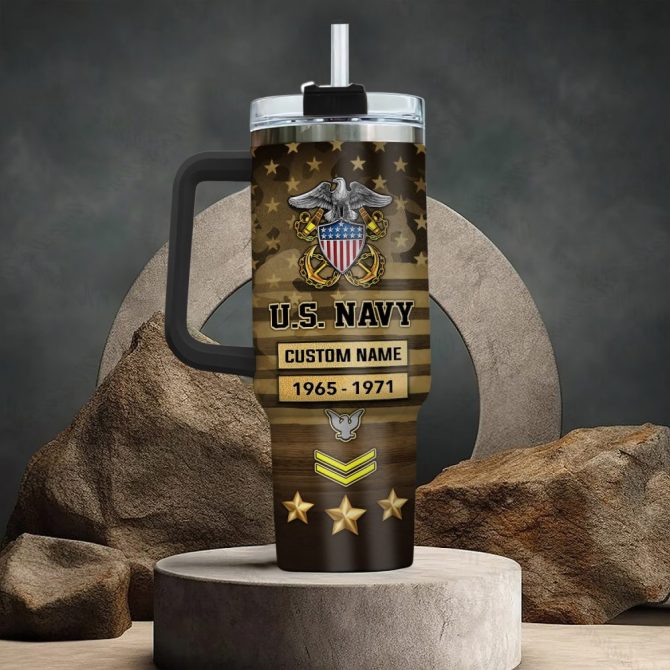 United States Navy Custom Stanley Quencher 40Oz Stainless Steel Tumbler With Handle - Image 3