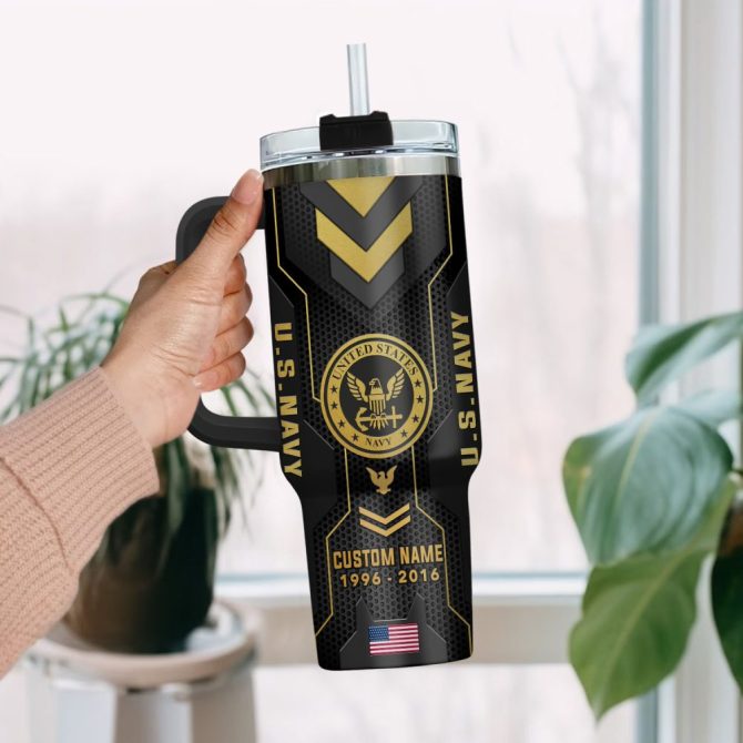United States Navy Custom Stanley Quencher 40Oz Stainless Steel Tumbler With Handle - Image 2