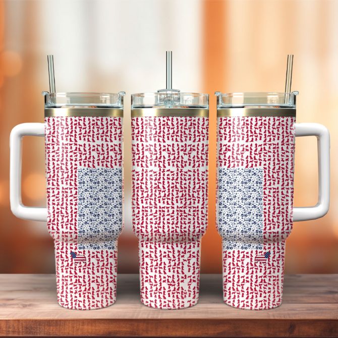 Usa Dog Flag Custom Stanley Quencher 40Oz Stainless Steel Tumbler With Handle