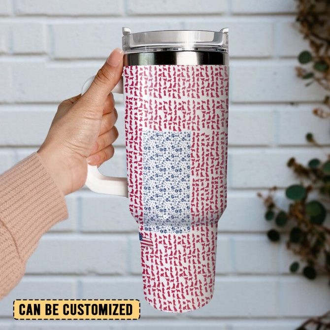 Usa Dog Flag Custom Stanley Quencher 40Oz Stainless Steel Tumbler With Handle - Image 3