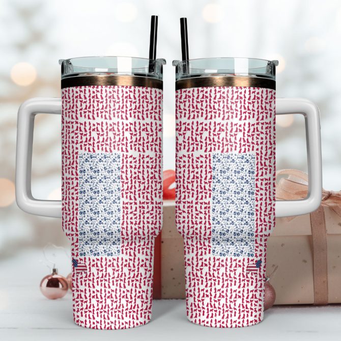 Usa Dog Flag Custom Stanley Quencher 40Oz Stainless Steel Tumbler With Handle - Image 4