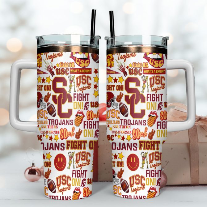 Usc Trojans Ncaa Custom Stanley Quencher 40Oz Stainless Steel Tumbler With Handle - Image 4