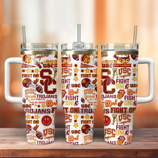 Usc Trojans Ncaa Custom Stanley Quencher 40Oz Stainless Steel Tumbler With Handle