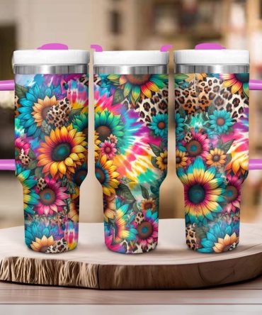 Vibrant Sunflower Custom Stanley Quencher 40Oz Stainless Steel Tumbler With Handle