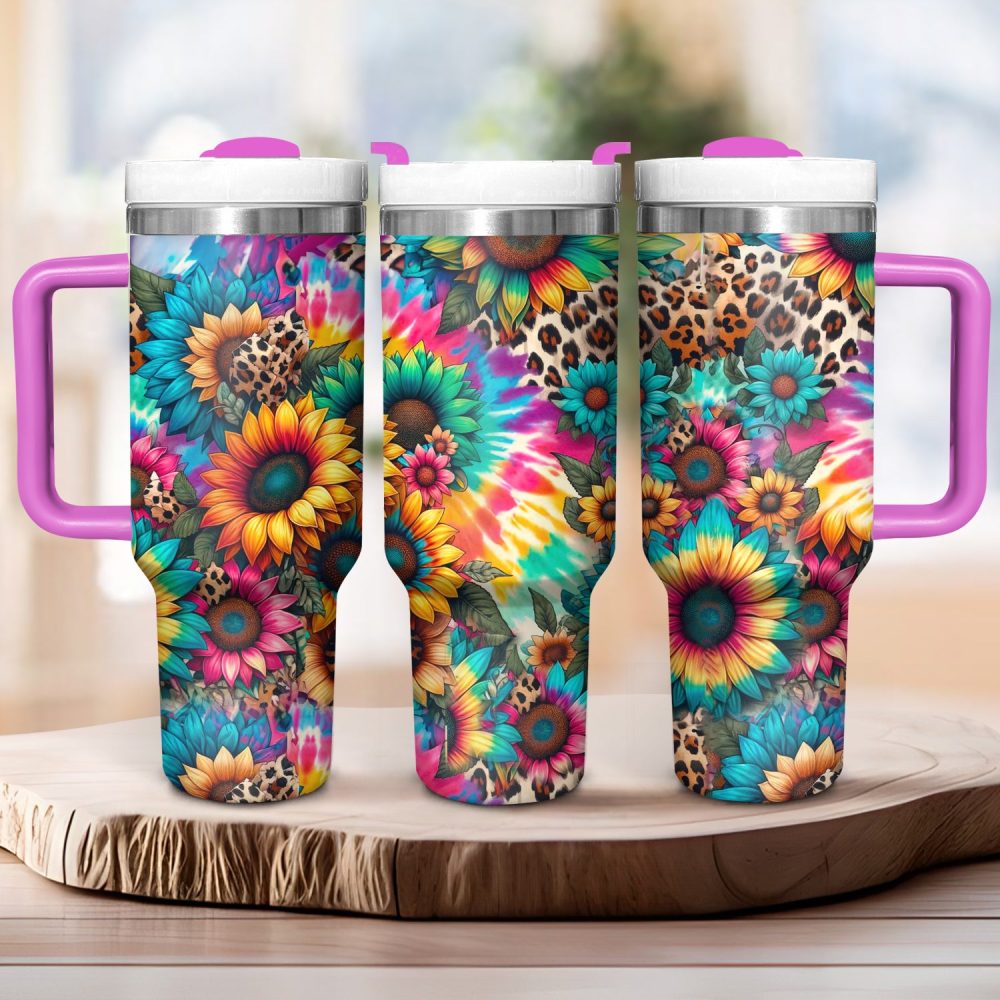 Vibrant Sunflower Custom Stanley Quencher 40Oz Stainless Steel Tumbler With Handle - Image 2