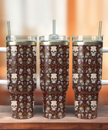 Vintage Skull Nurse Custom Stanley Quencher 40Oz Stainless Steel Tumbler With Handle