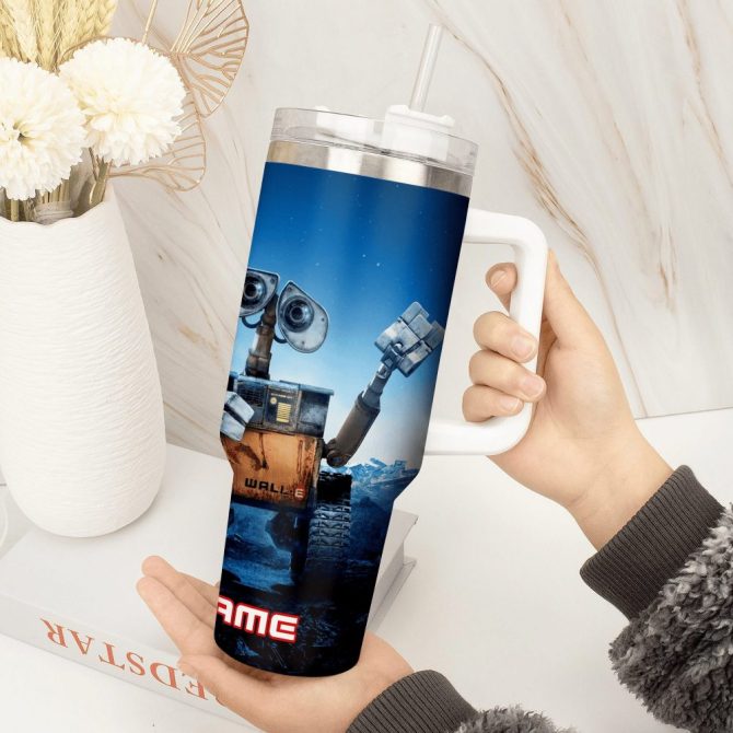 Wall E And Eve Movies Custom Stanley Quencher 40Oz Stainless Steel Tumbler With Handle - Image 4
