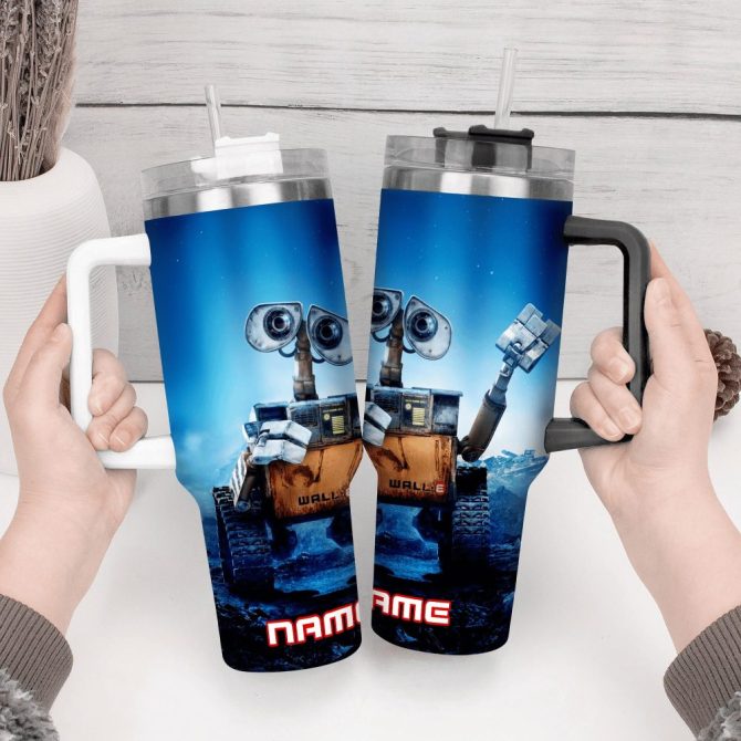 Wall E And Eve Movies Custom Stanley Quencher 40Oz Stainless Steel Tumbler With Handle - Image 3