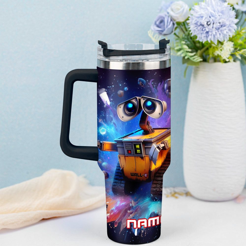 Wall E And Eve Movies Custom Stanley Quencher 40Oz Stainless Steel Tumbler With Handle - Image 3