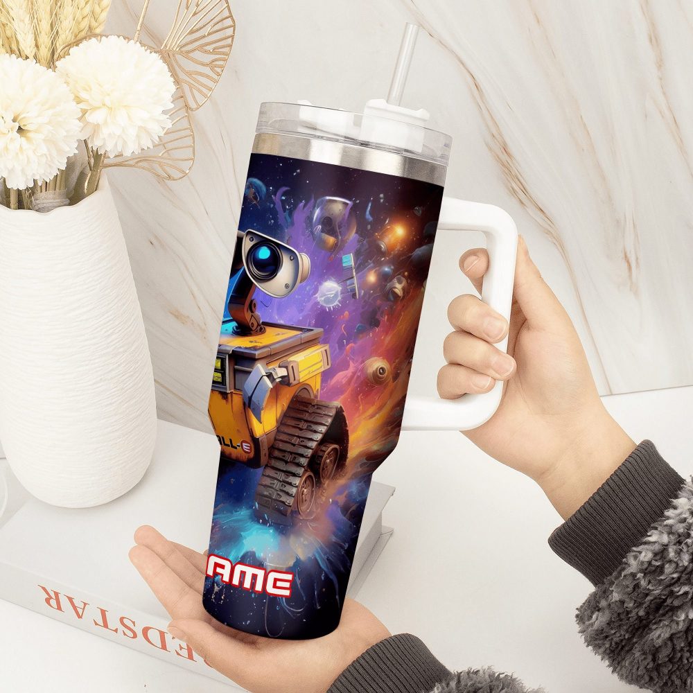 Wall E And Eve Movies Custom Stanley Quencher 40Oz Stainless Steel Tumbler With Handle - Image 2