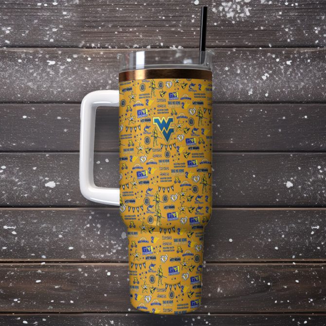 West Virginia Mountaineers Ncaa Sports Custom Stanley Quencher 40Oz Stainless Steel Tumbler With Handle - Image 2