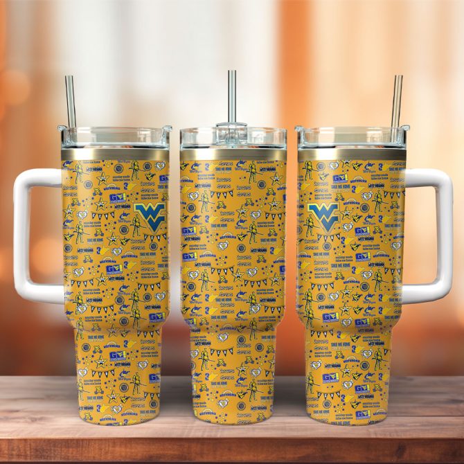 West Virginia Mountaineers Ncaa Sports Custom Stanley Quencher 40Oz Stainless Steel Tumbler With Handle