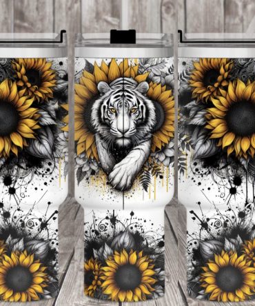 White Tiger Sunflower Custom Stanley Quencher 40Oz Stainless Steel Tumbler With Handle