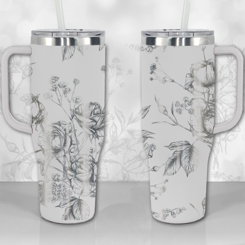 Wild Roses And Flowerscustom Stanley Quencher 40Oz Stainless Steel Tumbler