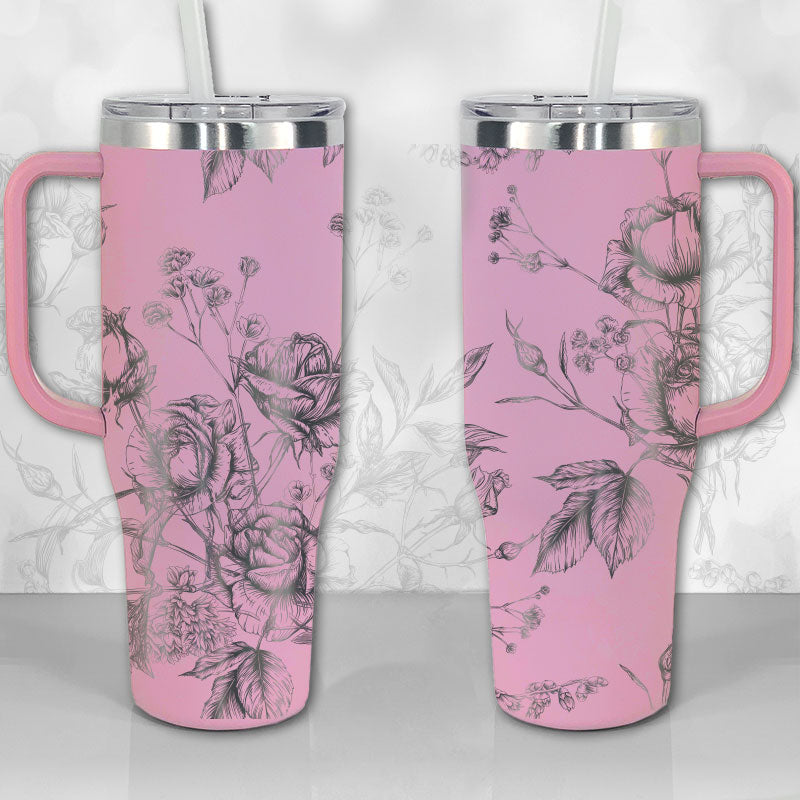 Wild Roses And Flowerscustom Stanley Quencher 40Oz Stainless Steel Tumbler