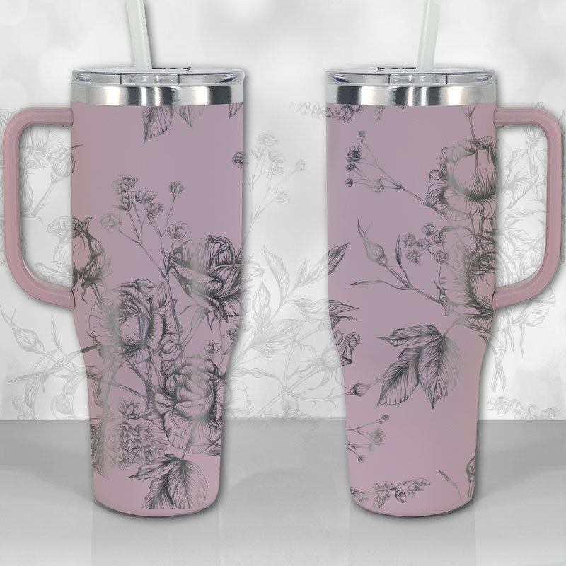 Wild Roses And Flowerscustom Stanley Quencher 40Oz Stainless Steel Tumbler