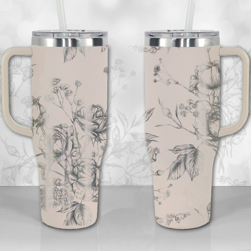 Wild Roses And Flowerscustom Stanley Quencher 40Oz Stainless Steel Tumbler