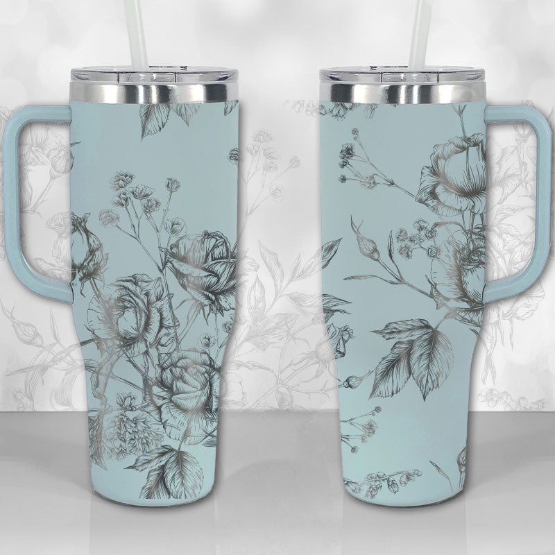Wild Roses And Flowerscustom Stanley Quencher 40Oz Stainless Steel Tumbler