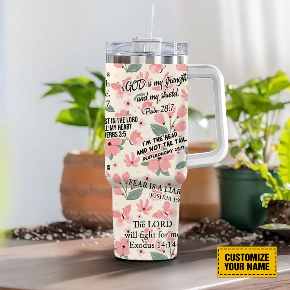 Wildflower Pattern Faith Custom Stanley Quencher 40Oz Stainless Steel Tumbler With Handle - Image 3