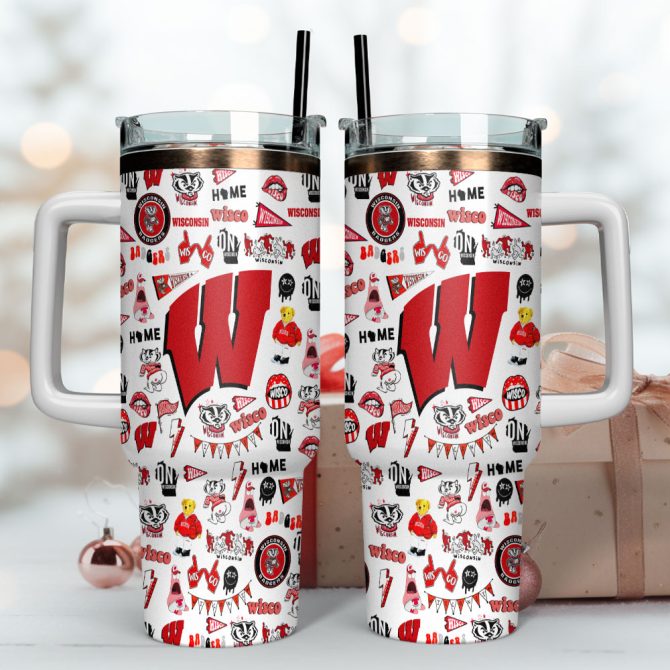 Wisconsin Badgers Ncaa Sports Custom Stanley Quencher 40Oz Stainless Steel Tumbler With Handle - Image 4
