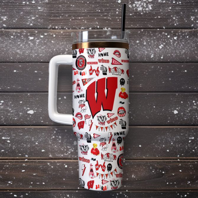 Wisconsin Badgers Ncaa Sports Custom Stanley Quencher 40Oz Stainless Steel Tumbler With Handle - Image 2