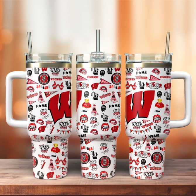 Wisconsin Badgers Ncaa Sports Custom Stanley Quencher 40Oz Stainless Steel Tumbler With Handle