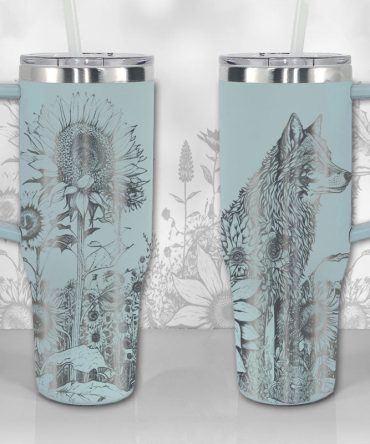 Wolf And Sunflowers Custom Stanley Quencher 40Oz Stainless Steel Tumbler