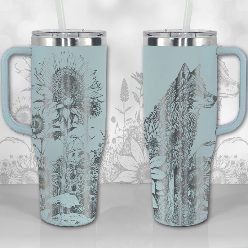 Wolf And Sunflowers Custom Stanley Quencher 40Oz Stainless Steel Tumbler