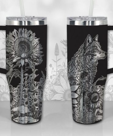 Wolf And Sunflowers Custom Stanley Quencher 40Oz Stainless Steel Tumbler