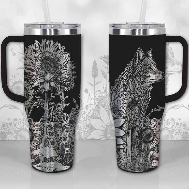 Wolf And Sunflowers Custom Stanley Quencher 40Oz Stainless Steel Tumbler