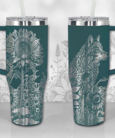 Wolf And Sunflowers Custom Stanley Quencher 40Oz Stainless Steel Tumbler
