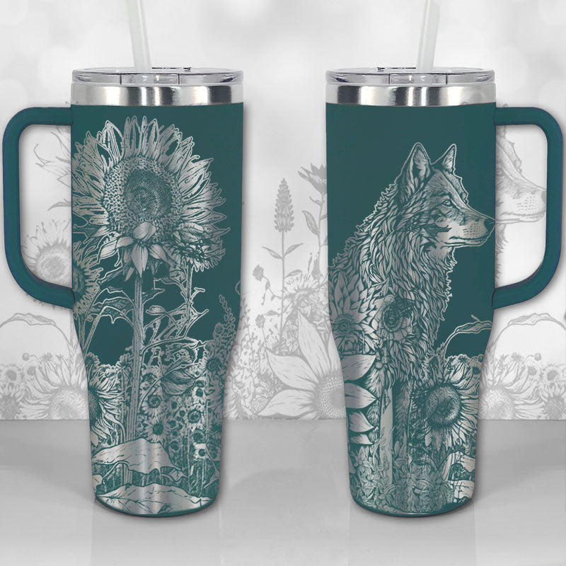 Wolf And Sunflowers Custom Stanley Quencher 40Oz Stainless Steel Tumbler