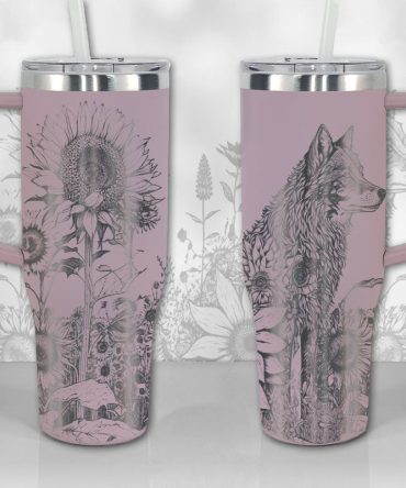 Wolf And Sunflowers Custom Stanley Quencher 40Oz Stainless Steel Tumbler