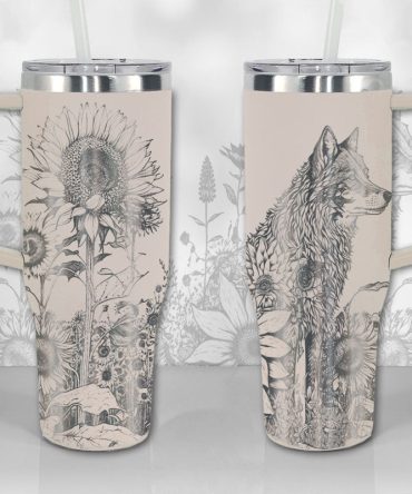 Wolf And Sunflowers Custom Stanley Quencher 40Oz Stainless Steel Tumbler