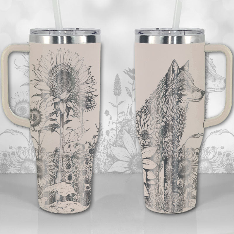 Wolf And Sunflowers Custom Stanley Quencher 40Oz Stainless Steel Tumbler