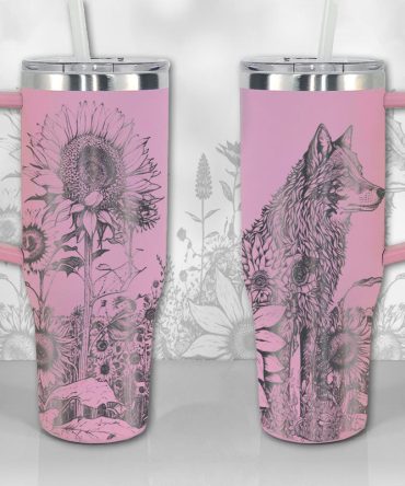 Wolf And Sunflowers Custom Stanley Quencher 40Oz Stainless Steel Tumbler