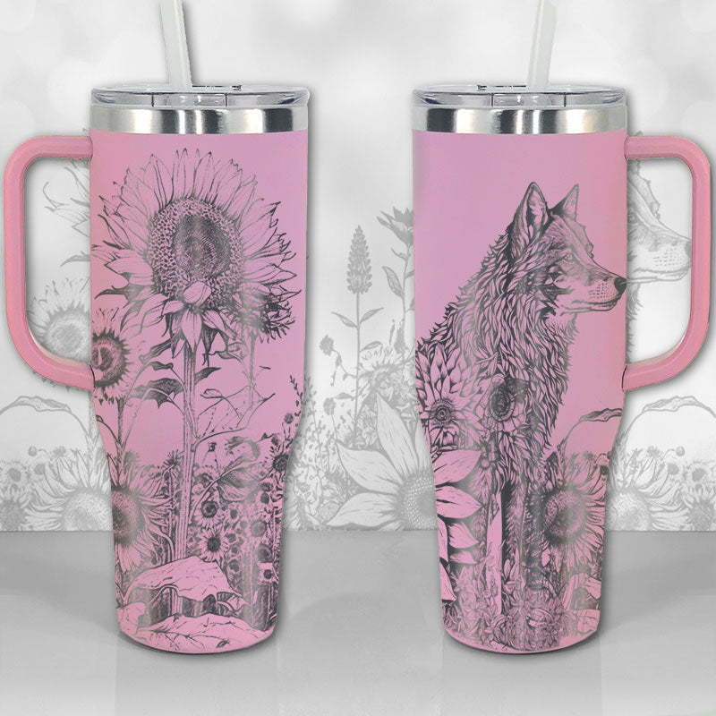 Wolf And Sunflowers Custom Stanley Quencher 40Oz Stainless Steel Tumbler