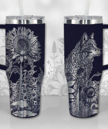 Wolf And Sunflowers Custom Stanley Quencher 40Oz Stainless Steel Tumbler