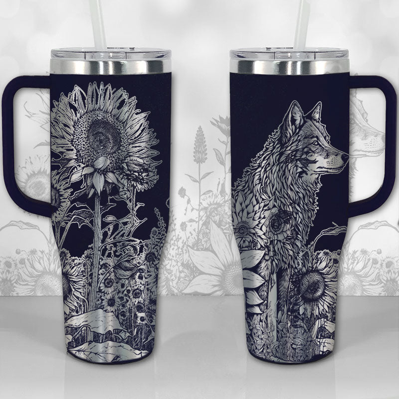 Wolf And Sunflowers Custom Stanley Quencher 40Oz Stainless Steel Tumbler