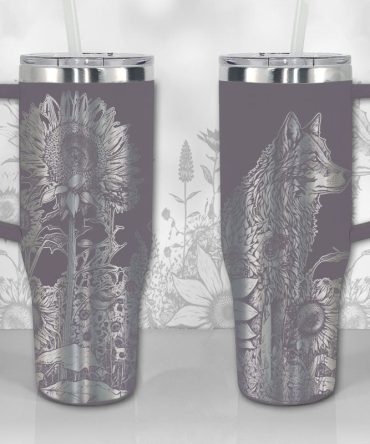 Wolf And Sunflowers Custom Stanley Quencher 40Oz Stainless Steel Tumbler