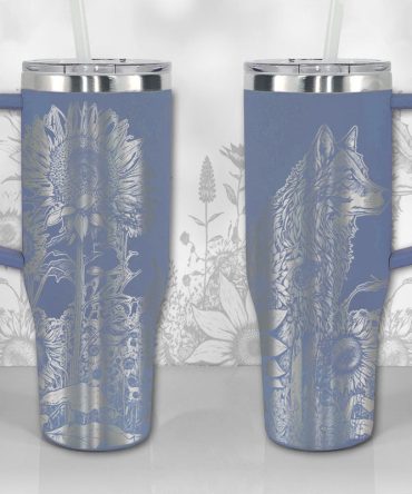 Wolf And Sunflowers Custom Stanley Quencher 40Oz Stainless Steel Tumbler