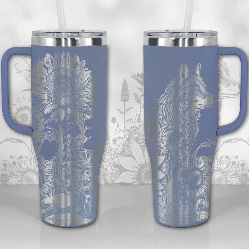 Wolf And Sunflowers Custom Stanley Quencher 40Oz Stainless Steel Tumbler