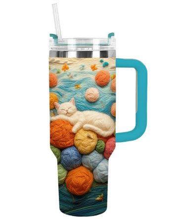 Wool Cat Custom Stanley Quencher 40Oz Stainless Steel Tumbler With Handle