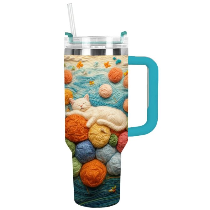 Wool Cat Custom Stanley Quencher 40Oz Stainless Steel Tumbler With Handle