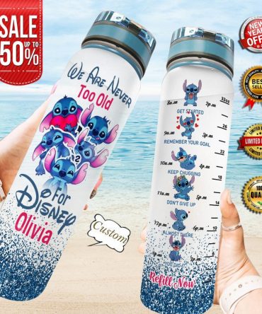 Custom Stitch Water Bottle - Disney Inspired 32Oz Motivational Tracker - Personalized Gift For Kids & Adults